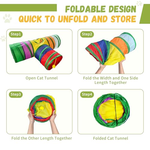 Image of Cat Tunnel,Cat Tunnels for Indoor Cats Interactive, Pet Tunnel Toys for Cats Kitten Rabbits,3 Way Collapsible,Rainbow L 32 inch T Shape