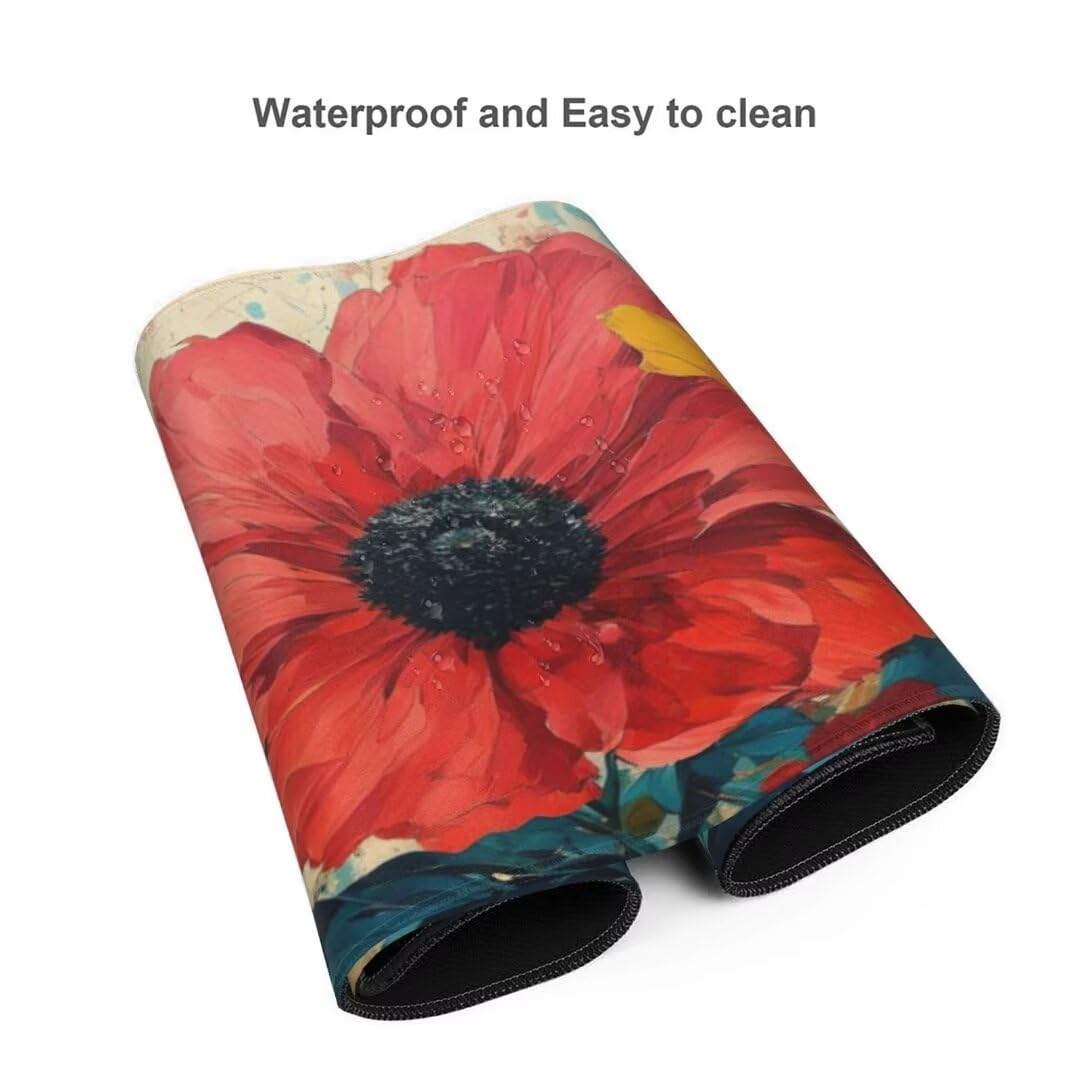 Alfombrilla de ratón 1400x600x3 MM, Alfombrilla Ratón XXL Extendida de Gran Tamaño con Bordes Cosidos, Base de Goma Antideslizante Almohadilla para Teclado, Flores Coloridas S-689