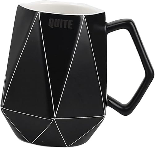 RORPOIR Mug Tea Cup with Lid Vintage Tea Cups Cappuccino Cup Black Ceramic Tea Cup Geometric Line Ceramic Cup Coffee Cup With Cover Water Cup