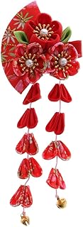 C-120-2 - Pinza para el pelo con forma de abanico hecho a mano, diseño de flor de cerezo, color rojo