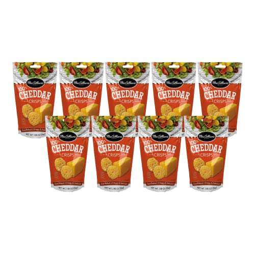 Mrs. Cubbison's Cheese Crisps – 100 % queso real, apto para keto, ideal para aperitivos y ensaladas, sabor cheddar, 2 onzas (paquete de 9)