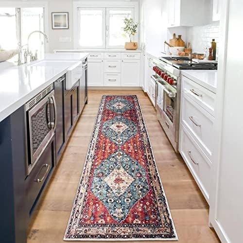 EARTHALL Boho Rug Runner 2x8 Washable Persian Distressed Hallway Runner Tribal Entry Throw Rug Faux Wool Soft Fuzzy Rug Non-Slip Low-Pile Indoor Accent Rug Runner for Kitchen