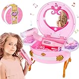 Portable Princess Vanity with Real Mirror, Toddler Makeup Vanity & Styling Tools, Lights and Sounds, Girls Toys Gifts for 3-12 Year Old Kids Birthday Gift