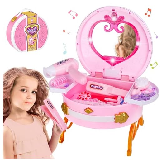 Portable Princess Vanity with Real Mirror, Toddler Makeup Vanity & Styling Tools, Lights and Sounds, Girls Toys Gifts for 3-12 Year Old Kids Birthday Gift
