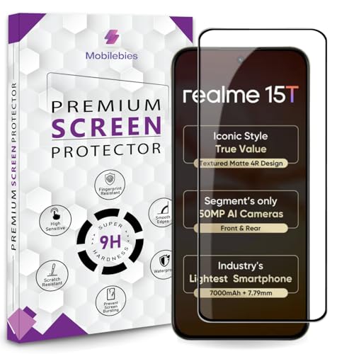 Image of Premium Tempered Glass Screen Protector Guard For Realme 15T 5G (6.57 Inch, Pack of 1) |HD Clear Edge to Edge Coverage With Easy to installation kit