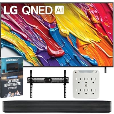 LG 50QNED82AUA 50 inch QNED AI 4K Smart TV (2025) Bundle with SKM1 2.0 Ch. Compact Soundbar, 37"-70" TV Wall Mount, 6-Outlet Surge Adapter & Deco Gear Complete Home Theater Beginner's Guidebook