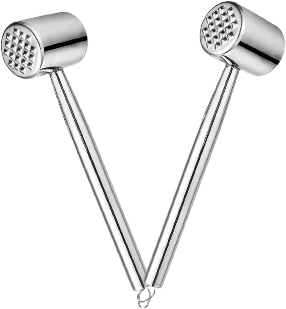2pcs Stainless Steel Meat Hammer Tenderizer Mallet Kitchen Beef and Pork Hammer Tool for Home Cooking