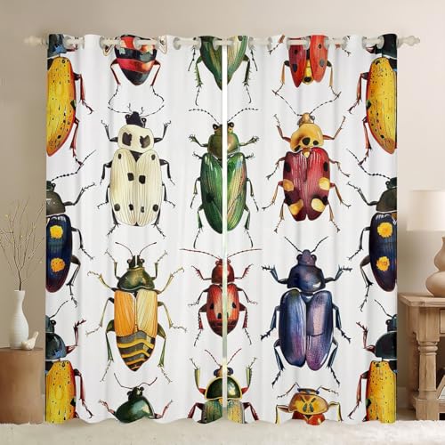 Beetle Curtains for Girls Boys Children Colorful Beetles Decor Window Drapes Kids Bug Window Curtains for Bedroom Living Room Bright Vibrant Nature Animal Window Treatments, 42x63 Inches,2 Panels