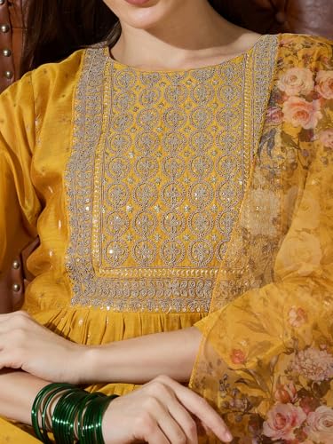 Image of Women's Chanderi Kurta with Legging and Dupatta | Modern & Traditional Blend Ethnic Wear Set | Festive & Casual Summer Kurti with Pants for Party Office & Ethnic Occasions