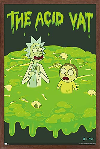 Trends International Rick And Morty - Acid Vat Wall Poster, 34L x 22.4W, Mahogany Framed Version