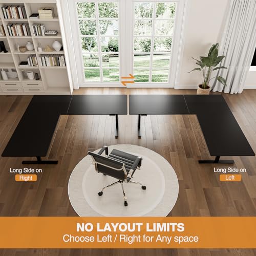 Image of Grandder 63 x 55 Inch L Shaped Standing Desk, Electric Height Adjustable Corner Stand Up Desk, Sit Stand Corner Table Home Office Table, Black Top Black Frame
