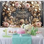 Luxury Happy Birthday Backdrop Black Gold Party Decoration Elegant Balloon Champagne Floral Banner for Women Men Birthday Celebration Photography Background Photo Booth 71 x 43 inch - Image 5