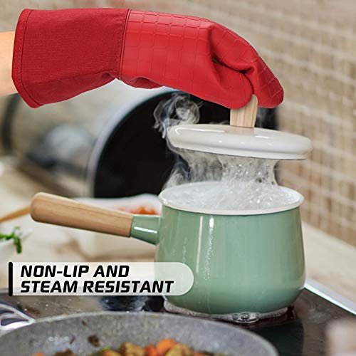Image of HOMWE Silicone Oven Mitts and Pot Holders for Kitchen & Baking - Set of 4 Heat-Resistant, Heavy-Duty Cooking Mittens w /Non-Slip, Textured Grip