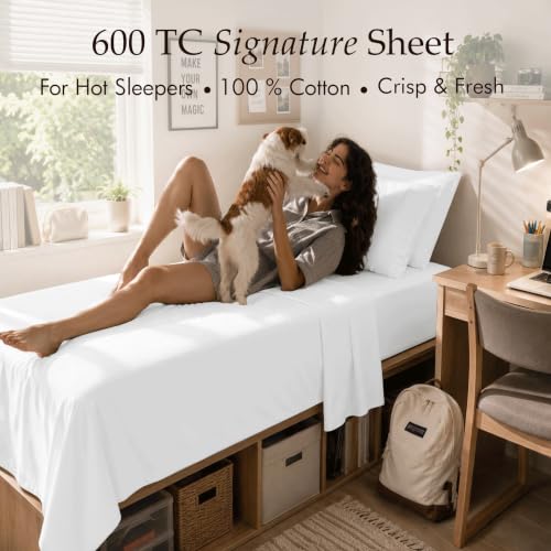 Image of Threadmill 600 Thread Count Cotton Twin XL Sheet Set, Sateen, White