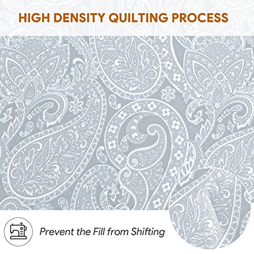 Kacemoo Grey Queen Paisley Comforter Set - Lightweight Microfiber Boho Floral Printed Bedding Comforter Set Soft Breathable Pattern Down Alternative Reversible Comforter Sets Cover All Season Use #TOP2