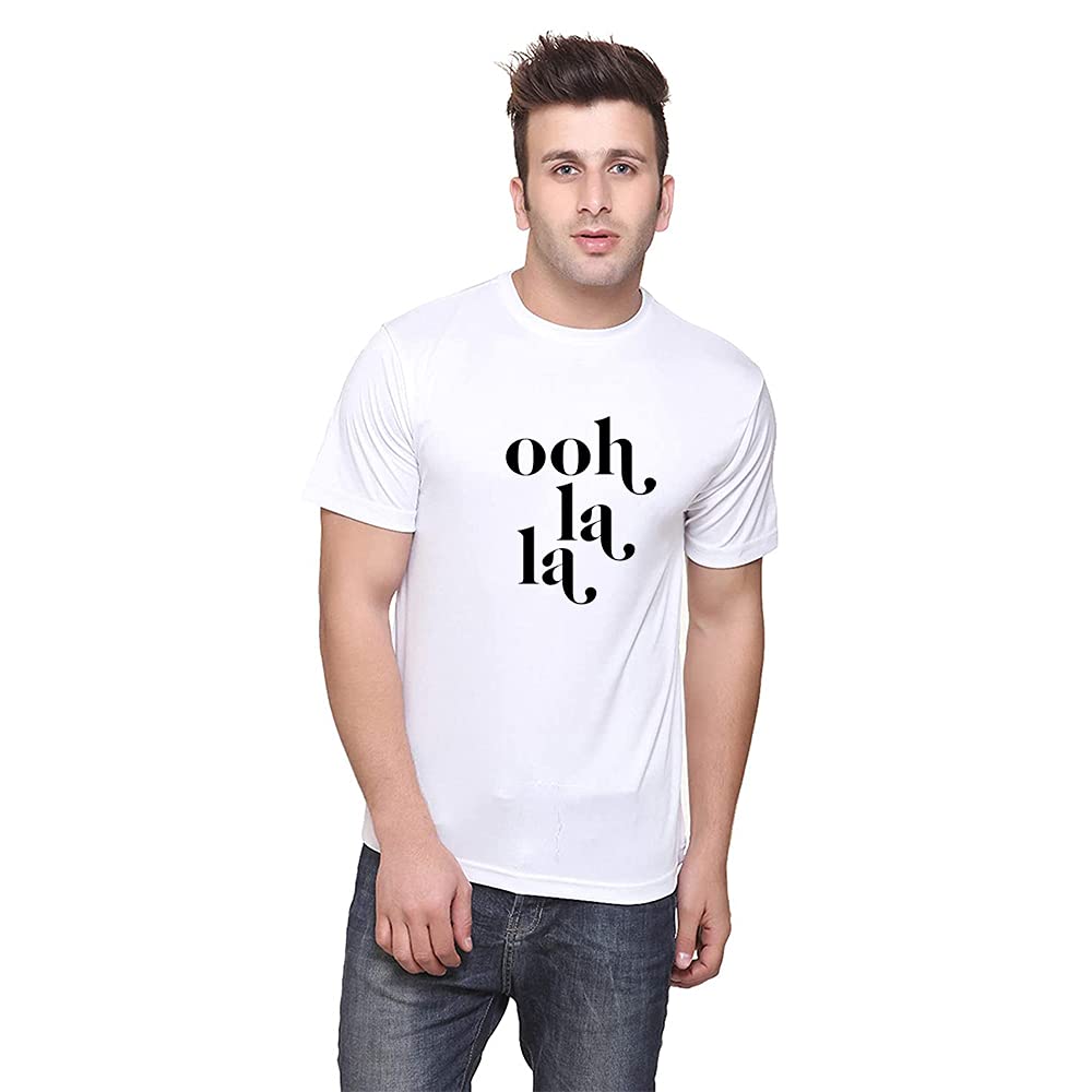 VastraPur White Men Polycotton Ooh La La Printed Short Sleeve T-Shirt