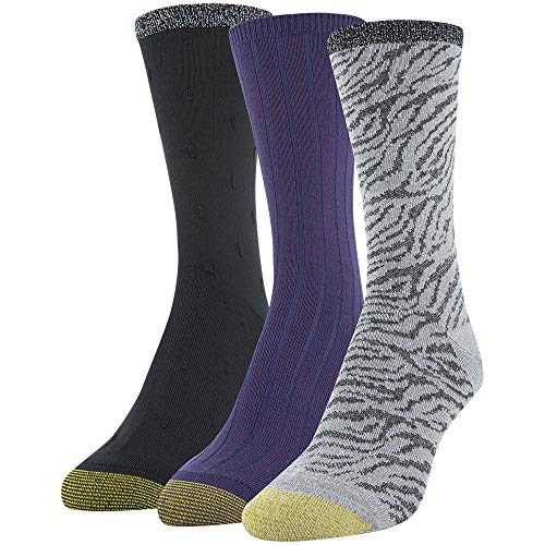 Gold Toe Women's Crew Socks, 3 Pairs, Grey/Black, Grape, Black, Shoe Size: 6-9