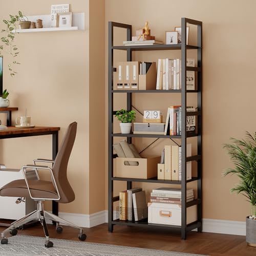 Image of DUMOS 5-Tier Bookshelf, Modern Tall Bookcase, Open Storage Display Shelf for Living Room, Bedroom, Home Office, Narrow Standing Shelving Unit for Books, CDs, Decor,Modern Black