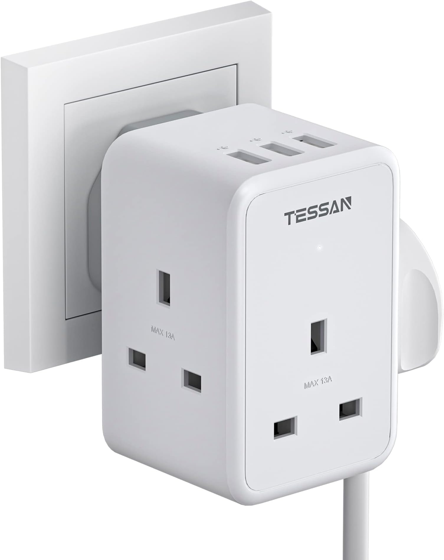 TESSAN 3 Way Multiplug Socket Extension with 3 USB, USB Plug Adapter UK, Plug Extension 3 Way Adapter, USB Socket Adapter, Type G, Mz0706083, Power Converter Adapter