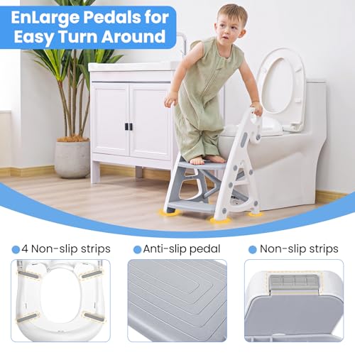 Primlect Potty Training Seat, 2-in-1 Toddler Toilet Seat with Step Stool, Ultra-Stable Potty Chair Attachment, Adjustable Seat and Step Ladder, Non-Slip Design, Splash Guard for Boys and Girls(Grey)