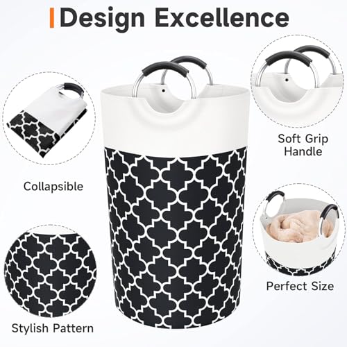 Image of 82L Large Laundry Basket, Collapsible Laundry Bag, Freestanding Tall Clothes Hamper, Foldable Washing Bin (BLACK 1)