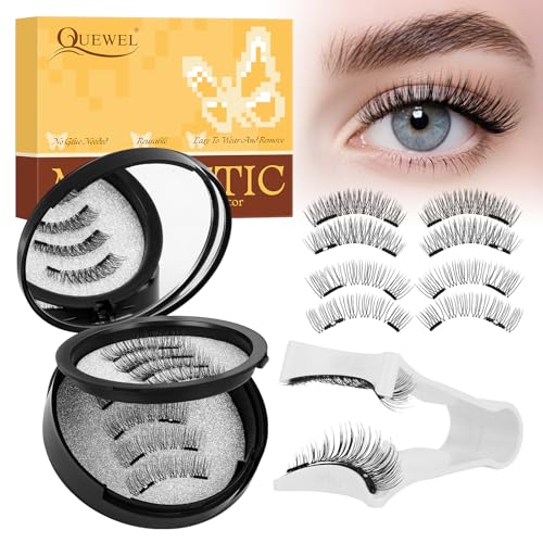 Cils Magnétiques QUEWEL, 2 paire de Faux cils magnétiques avec applicateur, sans colle, facile à porter et à retirer, cils réutilisables pour un look naturel, instructions incluses (DH02+04)