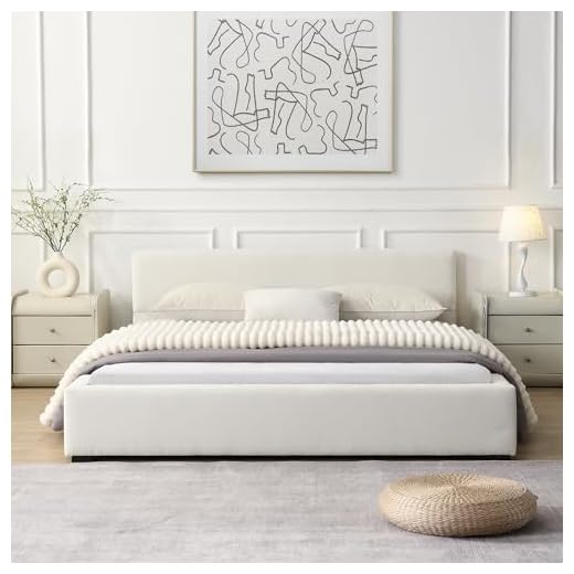 GDFStudio Queen Size Upholstered Platform Bed Frame with Wide Edge,Wooden Base & 12 Slats Support,No Box Spring Needed,Easy Assembly,Holds 800 lbs,Fits Modern, Nordic, Minimalist Styles,Beige
