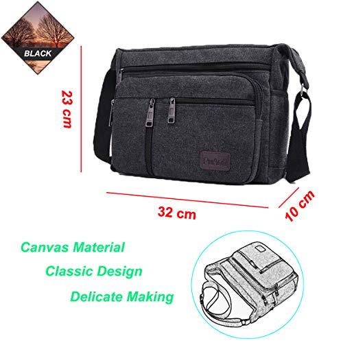 BOMKEE Waterbestendige Canvas Crossbody Bag Messenger Bag Satchel Schouder Sling Werktas Bookbag voor Mannen en Vrouwen(Zwart) - Image 6