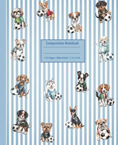 Soccer Composition Notebook Wide Ruled: Cute Preppy Journal. 110 Pages, 7.5 x 9.25 Inches