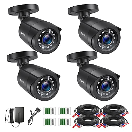 ZOSI 1080P 4 Pack HD TVI Security Cameras, 80ft Night Vision, Outdoor Indoor Weatherproof Bullet Camera for 1080P/5MP/4K HD TVI Analog CCTV DVR System 4 Count (Pack of 1)