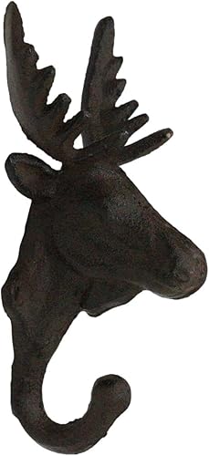 Ebros Gift Paquete de 2 ganchos de pared de hierro fundido, estilo vintage, estilo occidental, rústico, con cabeza de alce, para colgar en la pared,