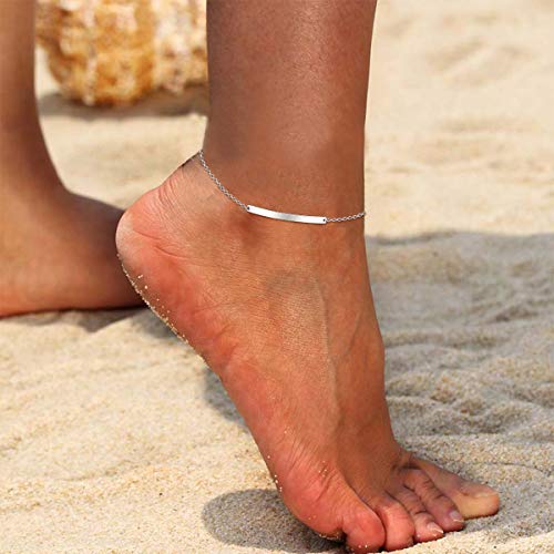 Chicsilver Womens Anklets 925 Sterling Silver Pipe Bar Tube Ankle Bracelet Adjustable Link Chain Anklets Simple Delicate Boho Beach Foot Jewelry #TOP1