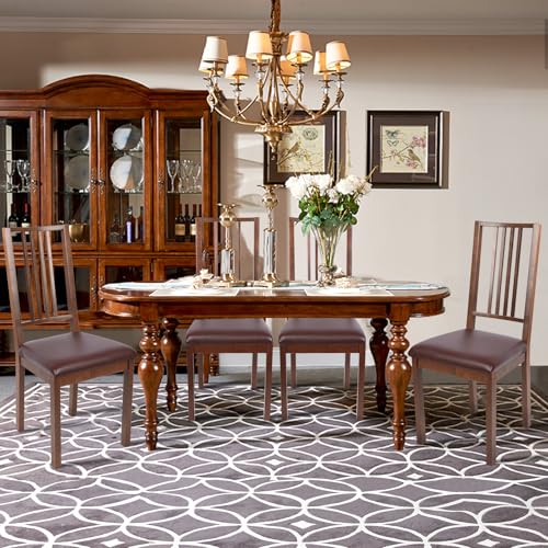 Image of SearchI Waterproof PU Leather Seat Covers for Dining Chairs, 4 Pack Stretch Dining Room Chair Seat Covers, Kitchen Chair Seat Covers Protectors (Brown)