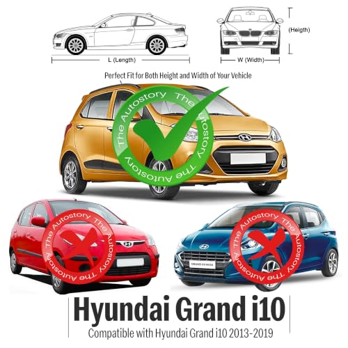 Image of AutoStory Grand i10 Car Cover | Dustproof Lightweight Car Body Cover | Custom Fit for Hyundai Grand i10 2013-2019 | Mirror Pocket | Lightweight | Indoor & Outdoor | Mirror Pockets, Elastic Bottom