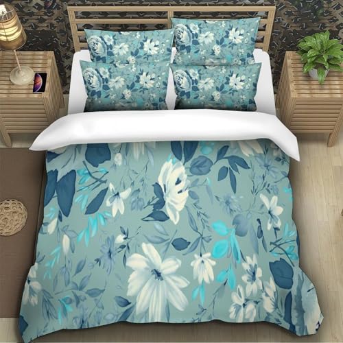 Housse de couette floral 3D en microfibre douce et résistante lit single