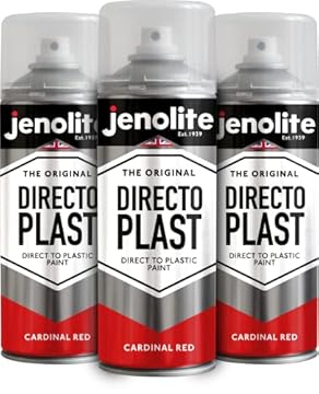 JENOLITE Directoplast Gloss Spray Paint | CARDINAL RED | 3x400ml | Paint for Plastic Surfaces | For All Types Of Plastic | No Primer Required Multi Surface Paint | Spray Paint for Plastic | RAL 3001