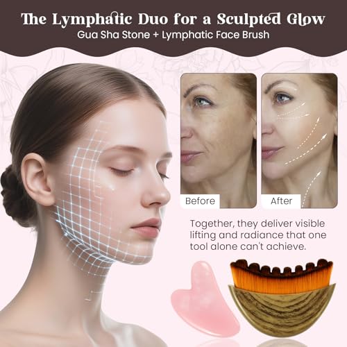 image for Duoffanny Lymphatic Contour Face Brush and Jade Gua Sha Set, 2-in-1 Ma