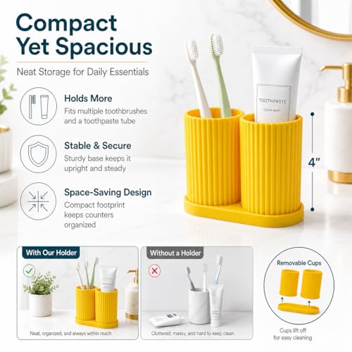 Image of Tooth Brush Holder Bathroom, Brush Holder for Bathroom Organizer, Toothbrush Holder Stand, Brush Stand, Comb Holder, Hostel Essentials for Girls College, Toothpaste Holder (Black)