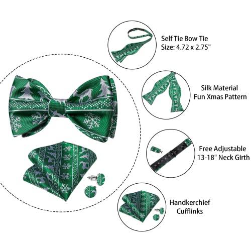 Dibangu Hunter Green Bow Ties For Men Emerald Green Bow Tie And Pocket Square Set Self Tie Mens Silk Bow Ties Christmas #TOP1