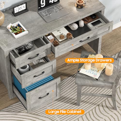 Image of Vabches Home Office Desk with 3 Storage Drawers, Grey
