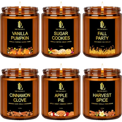 DL DREAMY DEWLA Fall Candles Set for Home Scented, 6 Pack 42oz, Soy Wax