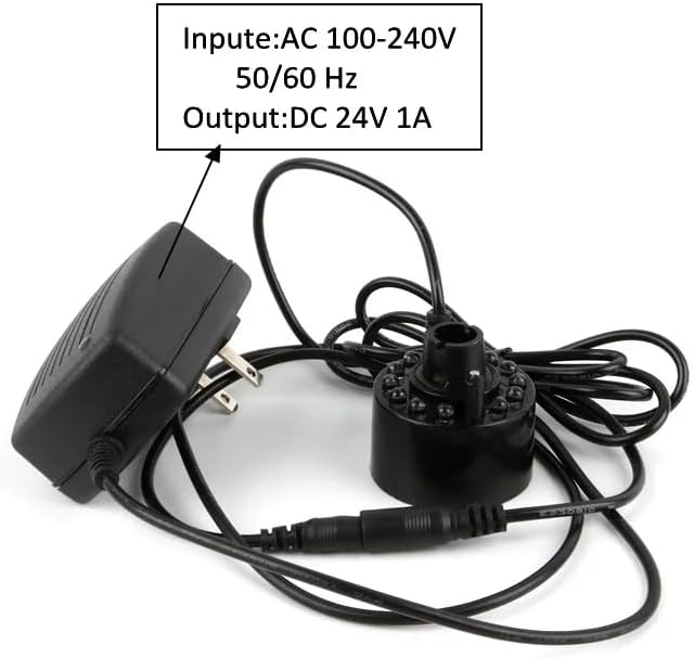 1pc 24V DC Aquarium Ultrasonic Fog Maker Mist Fish Tank Nebulizer Atomizer Water Pool Humidifier with Light (Color: Contain Converter), Black