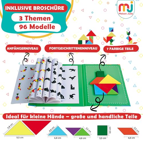 Maison Julia - Tangram Kinder Magnetisches - Montessori-Lernspiel ab 3 Jahren - Smartes Reise-Puzzle - Ruhige Beschäftigung Zug, Flugzeug und Auto - Denkspiel - Geschenk zu Weihnachten & Geburtstag