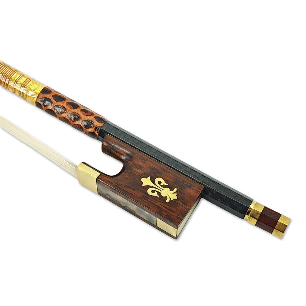 YoungMonic Violin Bow 4/4 Carbon Fiber Professional Mongolian Horsehair Bow with Snakewood Frog Straight & Durable for Adults Students (Full Size)