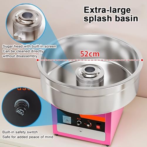 Professional Cotton Candy Machine 1000W - 20" Stainless Steel Bowl with Storage Drawer & Spoon - Ideal for Parties, Carnivals, Events & Festivals