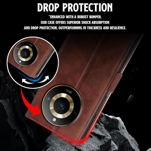 Image of WOW IMAGINE Shock Proof Flip Cover Back Case for Realme Narzo 60 PRO | 11 PRO | 11 PRO Plus 5G (Magnetic Button Flip Case | Wallet Pockets & Stand | Leather Finish | Coffee)