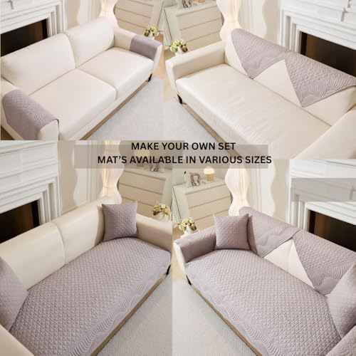 Image of HOMETHREADS Premium Cotton Sofa Cover Mat with PVC Backing for Non-Slip Comfort (Grey, 1 Seater | 70x70cm)