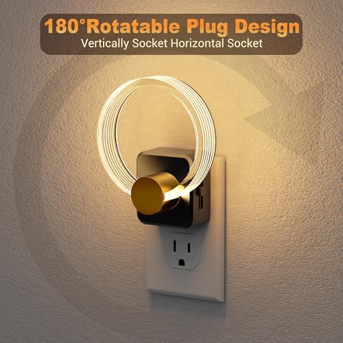 Image of JandCase Night Light, Night Lights Plug into Wall, Dimmable Nightlight | 2 Pack,Dusk to Dawn Sensor, 180 Rotatable Round Plug in Nightlights, LED Circle Acrylic Night Light for Bathroom Kids