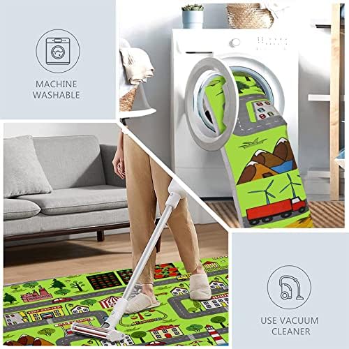 Myting Kids Rug, Car Childrens Rug Learning Educational Classroom Rugs for Children Nursery Rug, Soft Durable Car Mat for Baby Toddler, 80x120cm Green Area Rug