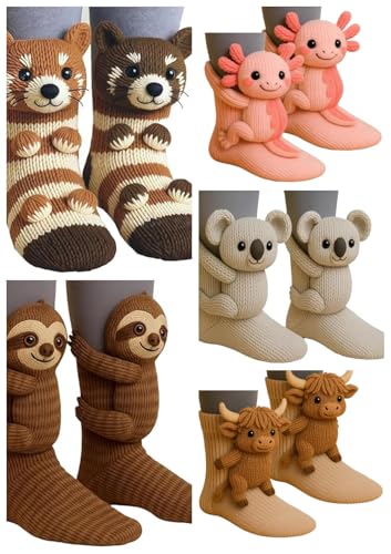 Chaussettes en tricot 3D animal en coton double couche chaudes et douces
